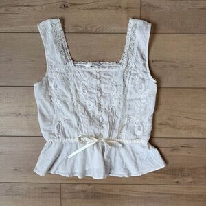 Zara White Cami Tank Top Lace Trim Embroidery Cottagecore Boho Romantic Size S